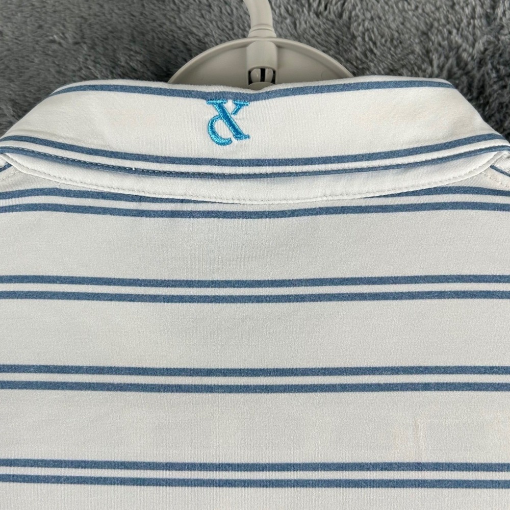 Devereux Mens XL Striped Performance Golf Polo Shirt White Blue Short Sleeve - Picture 6 of 8